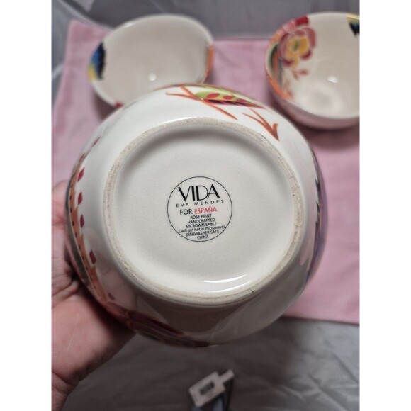 (3) Vida Eva Mendes for Espana Rose Print Cereal Bowls 6” - Picture 4 of 6